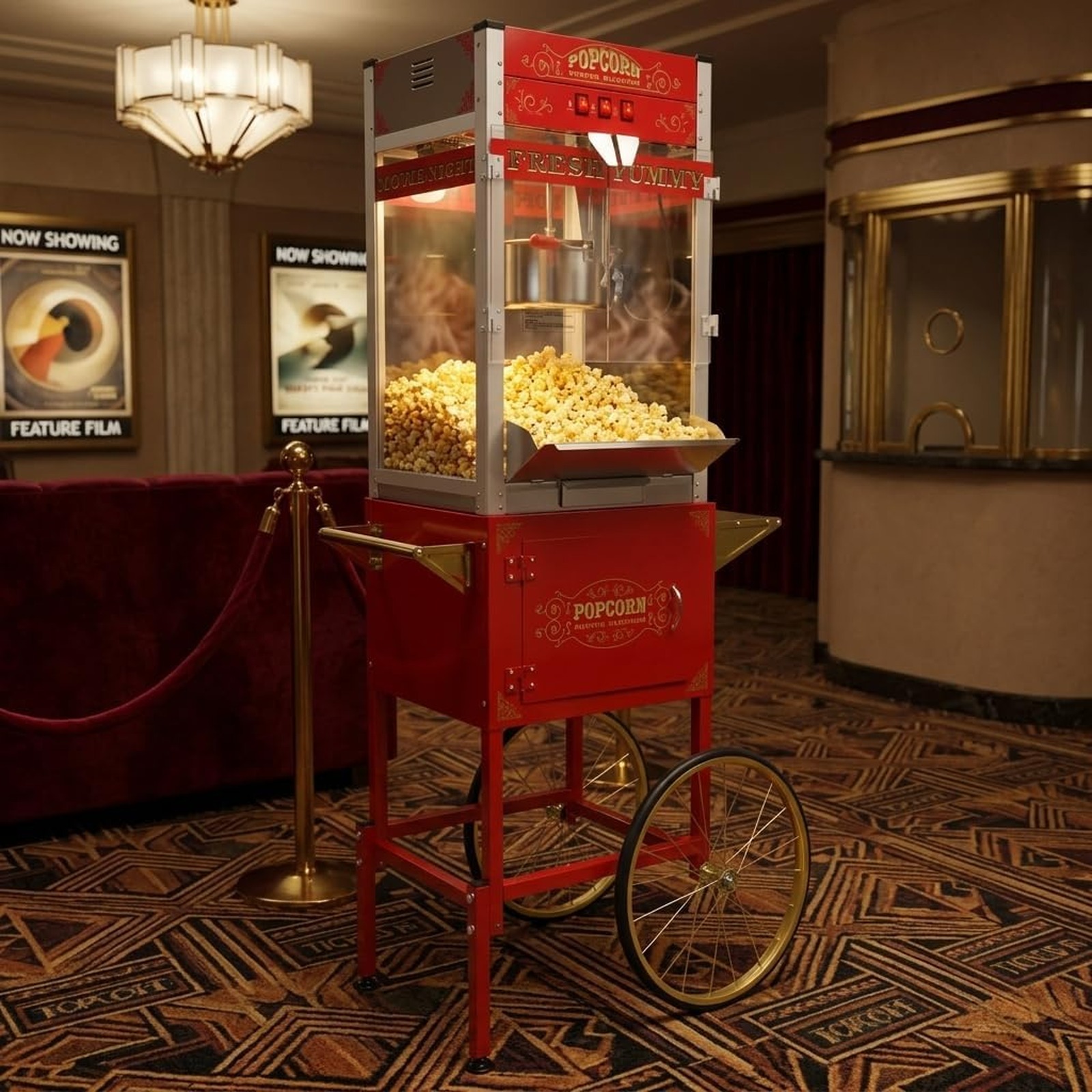 24oz Red Commercial Popcorn Machine with Cart - product photo