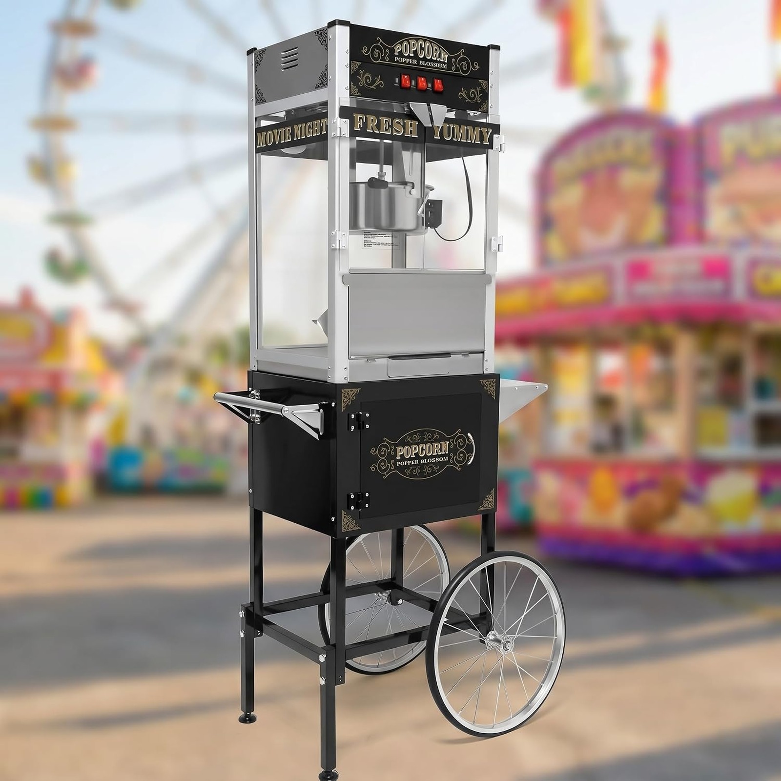 26oz Black Commercial Popcorn Machine with Cart - product photo