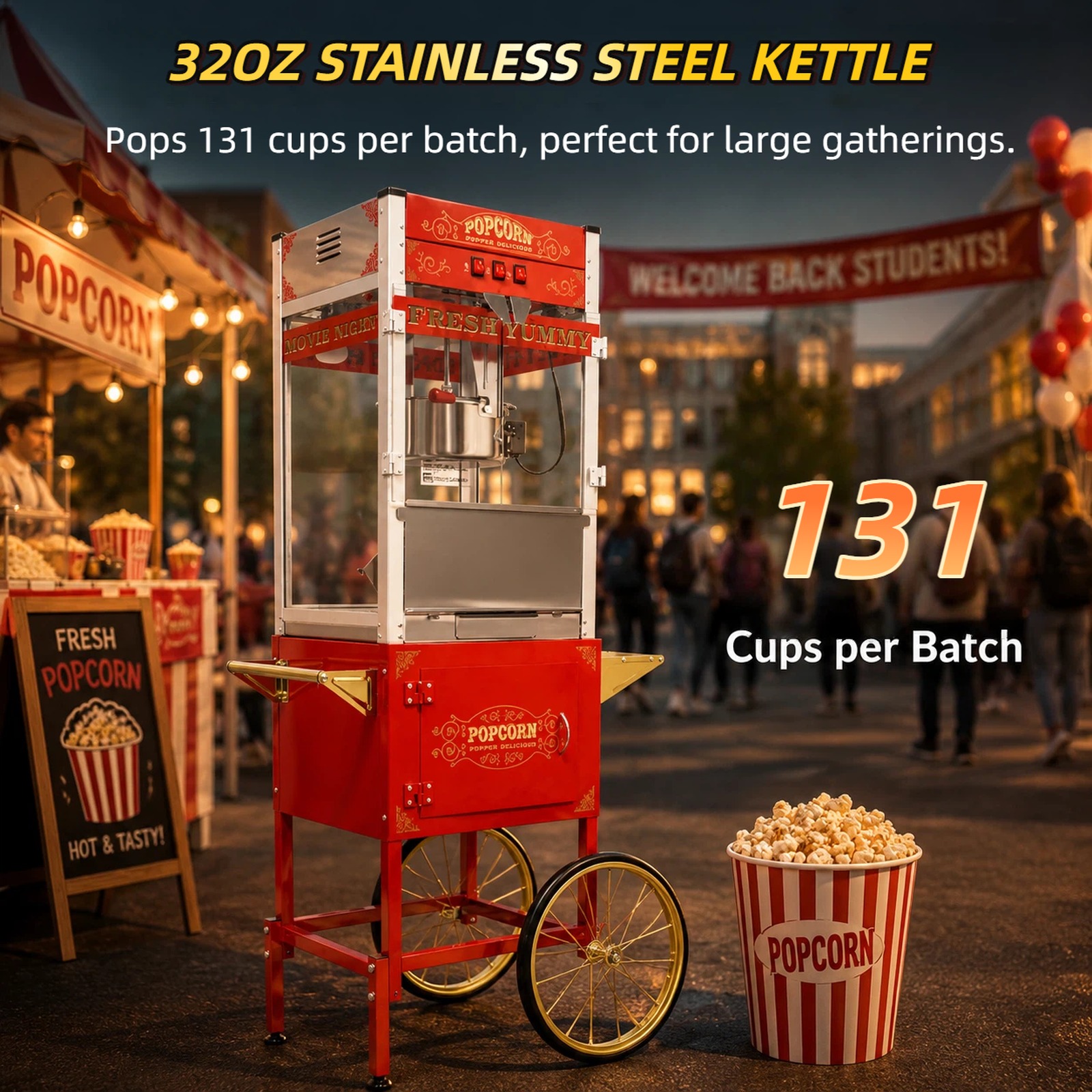 32oz red commercial popcorn machine with cart - hot deal banner
