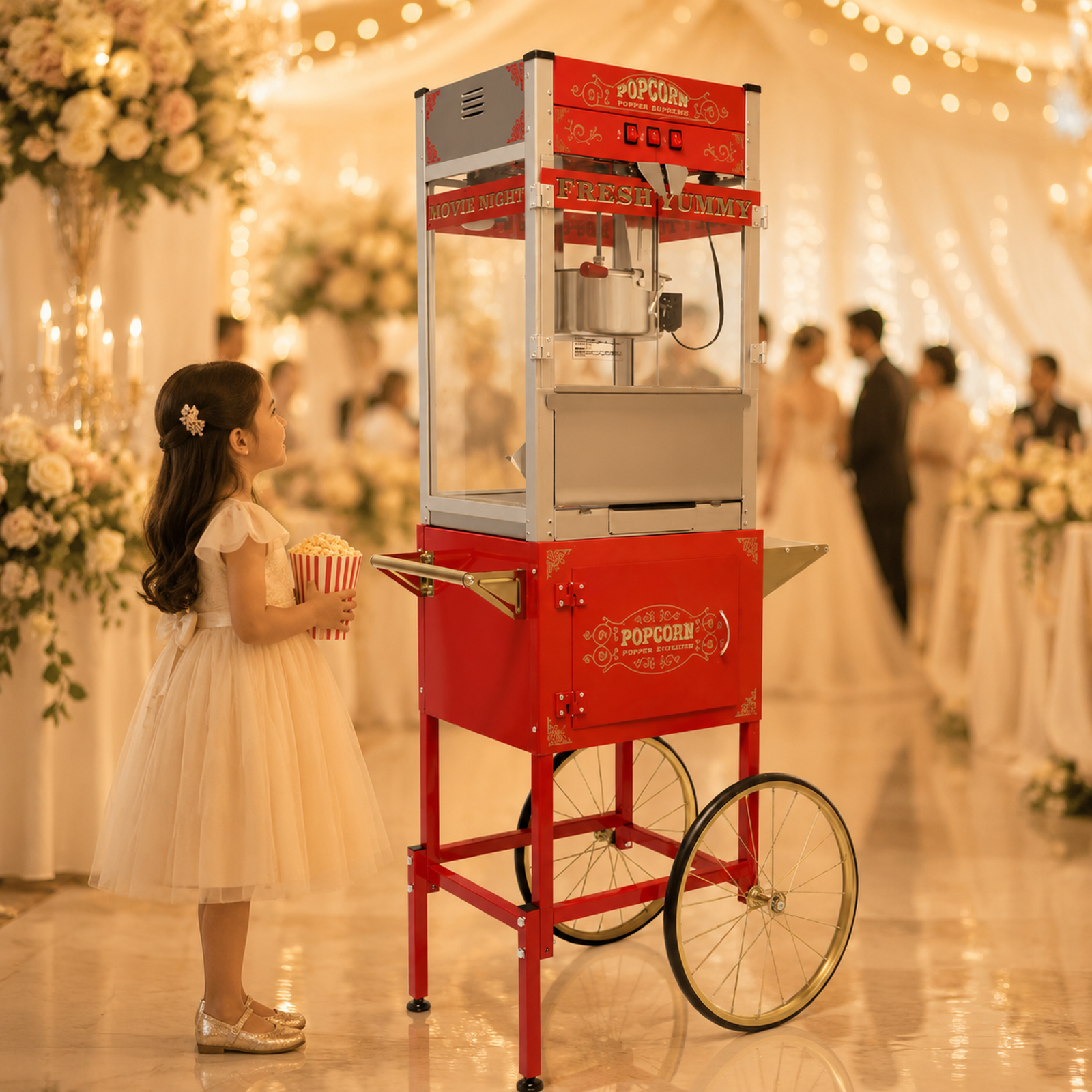 32oz red commercial popcorn machine with cart product photo
